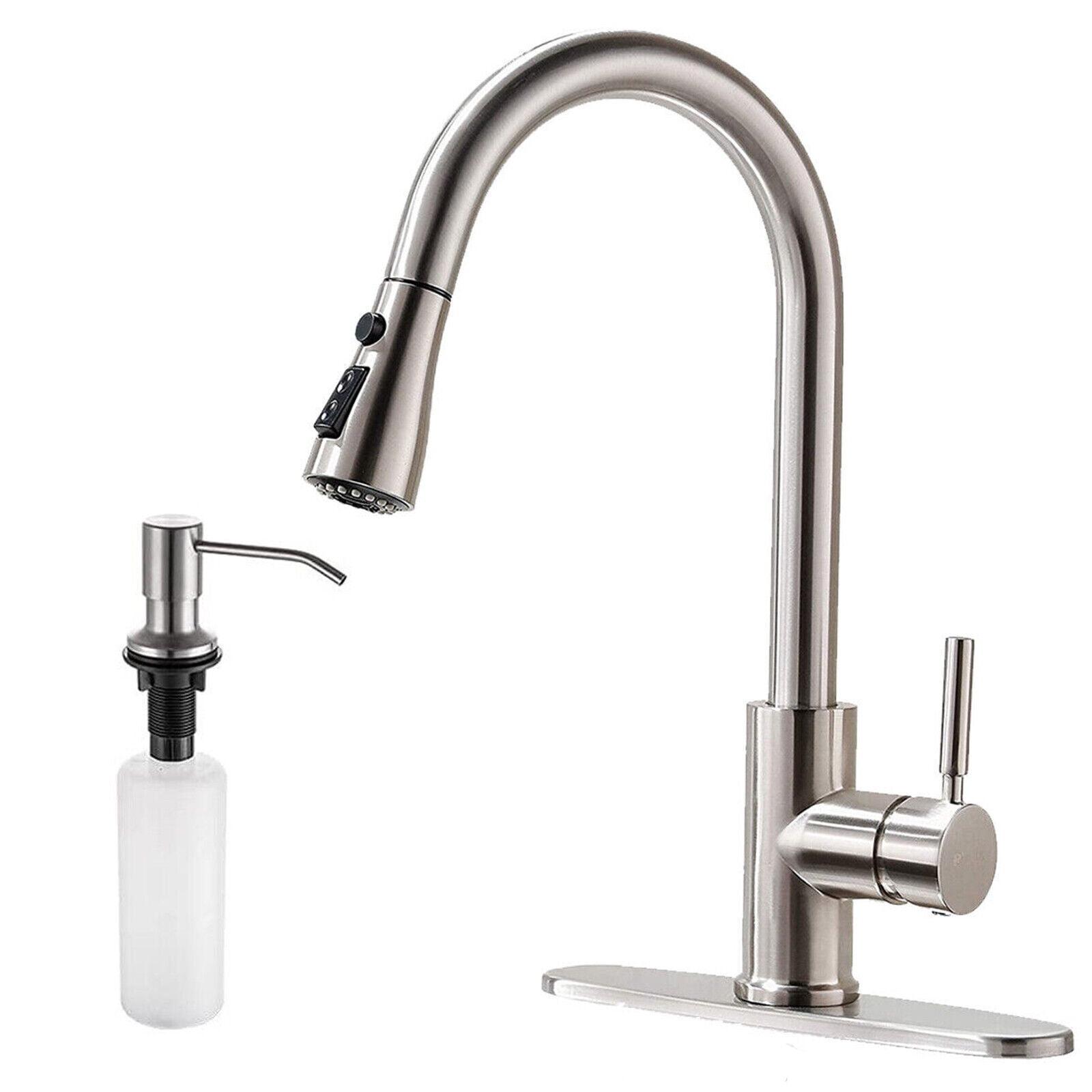 Brushed Nickel Kitchen Sink Faucet with Pull Down Sprayer Single Handle Single Hole Mixer Tap