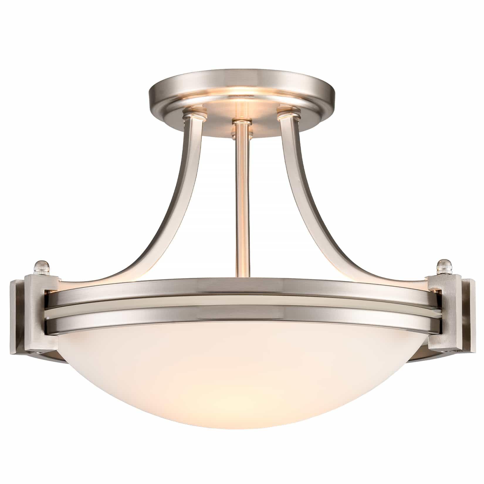 Brushed Nickel Frosted Glass Bowl Ceiling Light