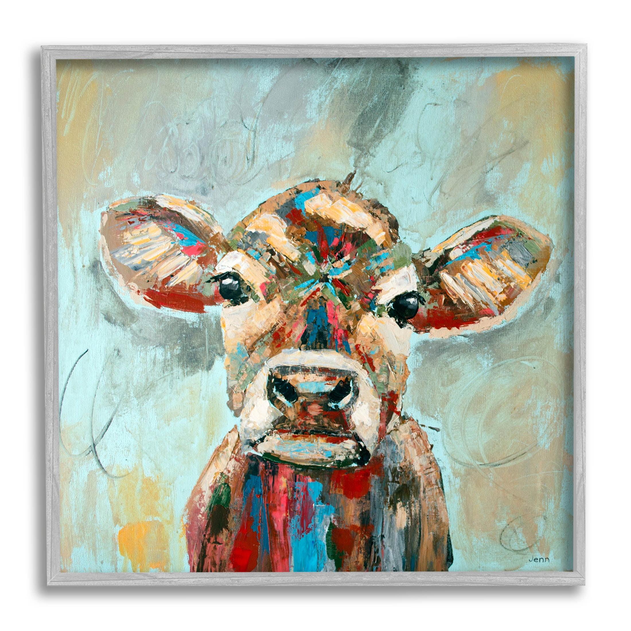 Stupell Industries Brushed Painting Cow Animal, 17" x 17"