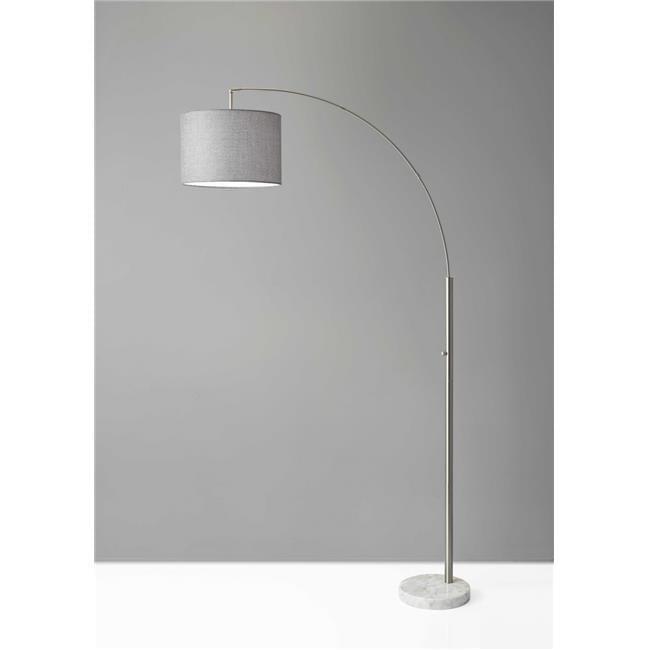 Brushed Steel Arc Arm, Adjustable Grey Fabric Shade Reading Nook Floor Lamp