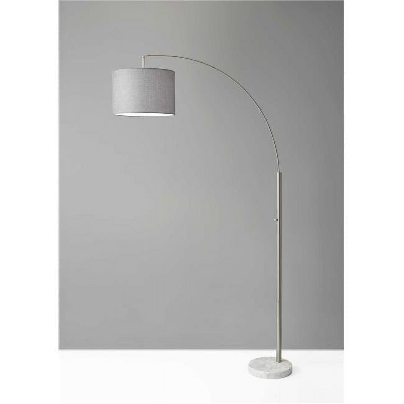 Elegant White Marble Base Arc Floor Lamp with Adjustable Grey Shade