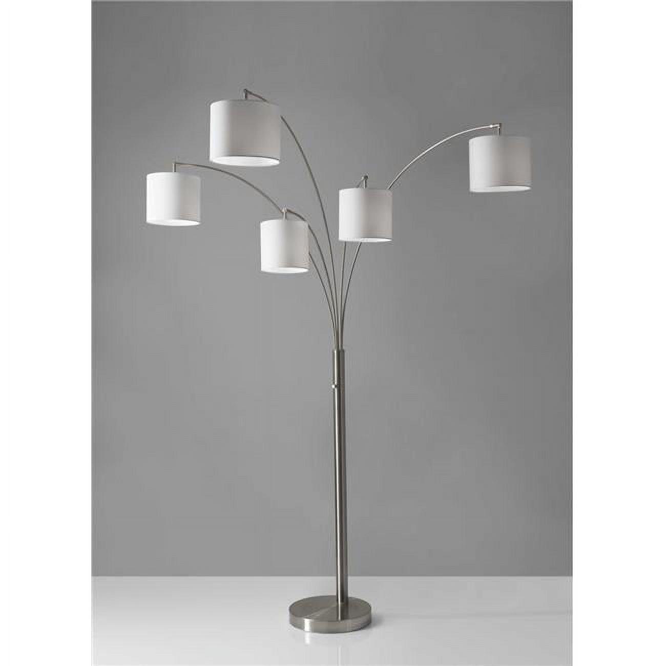 Elegant Brushed Steel 5-Arm Arc Floor Lamp with White Drum Shades