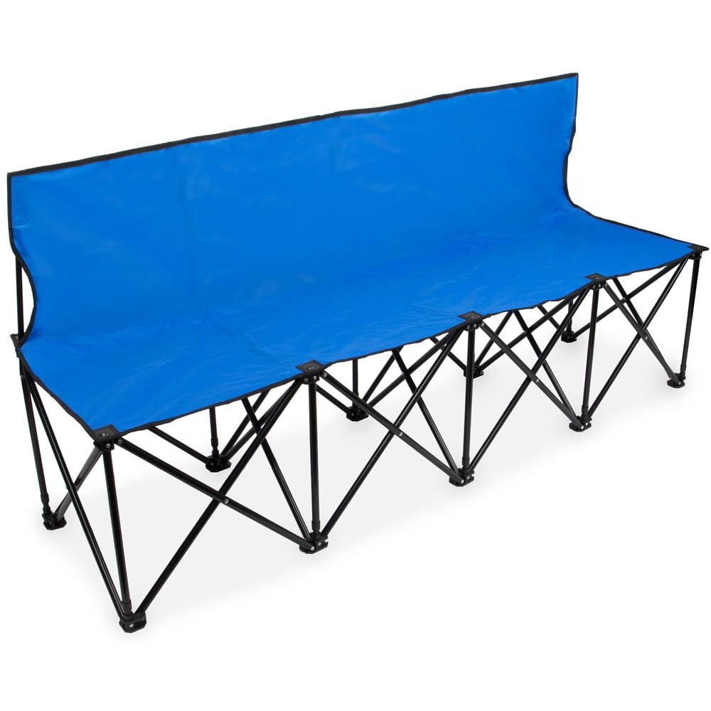 Portable Folding Blue 4-Seat Bench with Backrest, 6-Foot