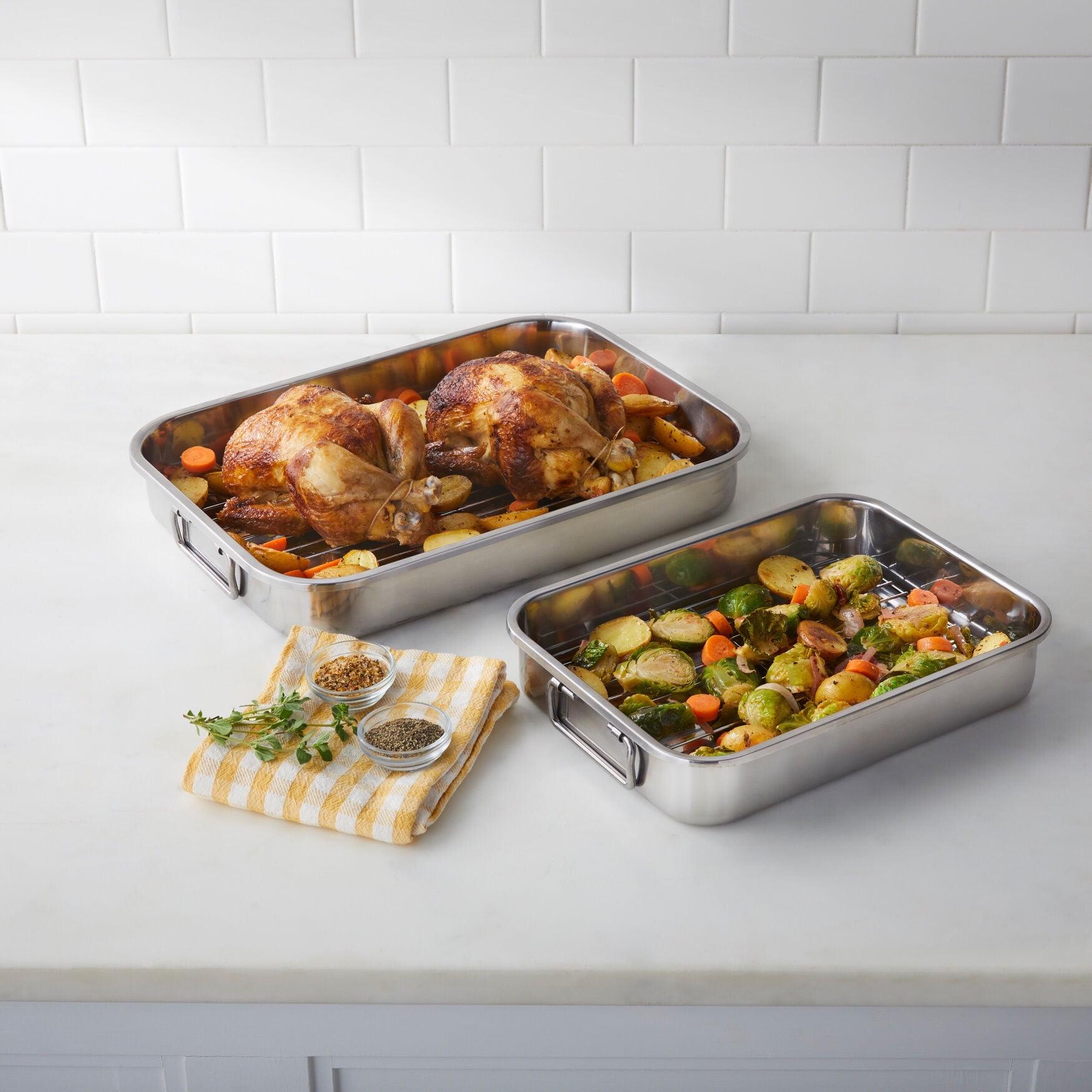 Stainless Steel 4-Piece Lasagna and Roasting Pan Set with Handles