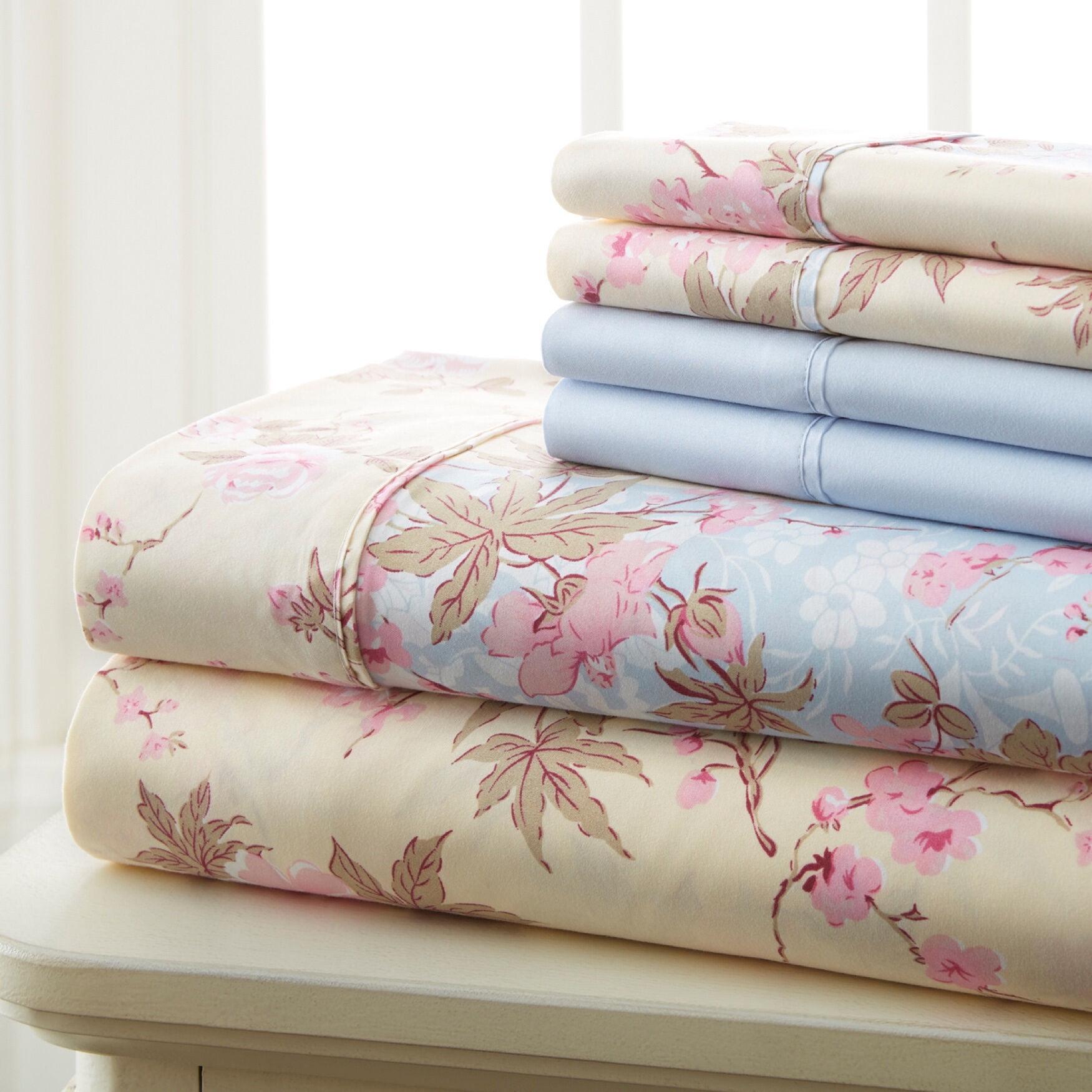 Queen Beige Floral Ultra Soft Microfiber Sheet Set