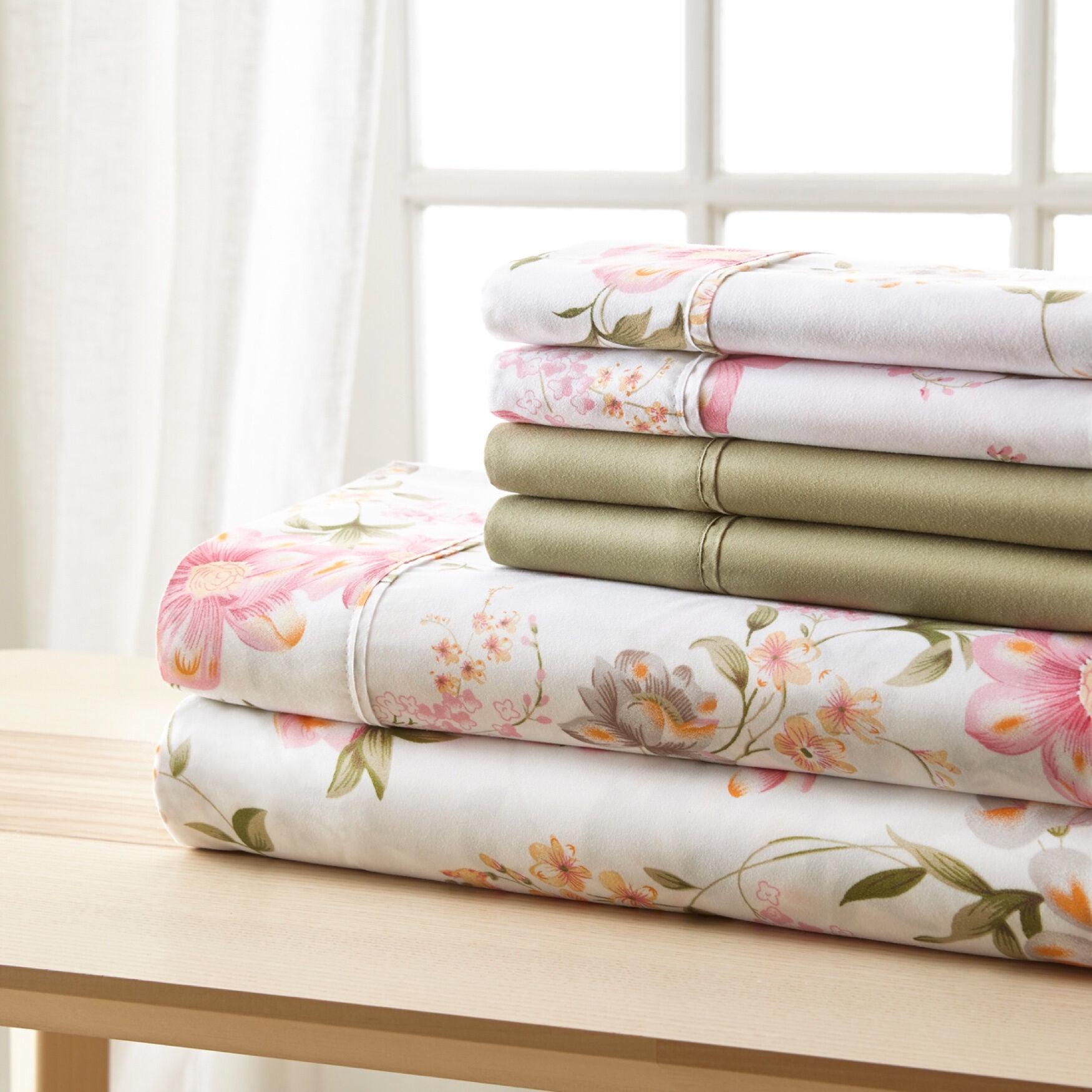 BrylaneHome 6-Pc Traditional Floral Sheet Set - Full, Pink Green Floral