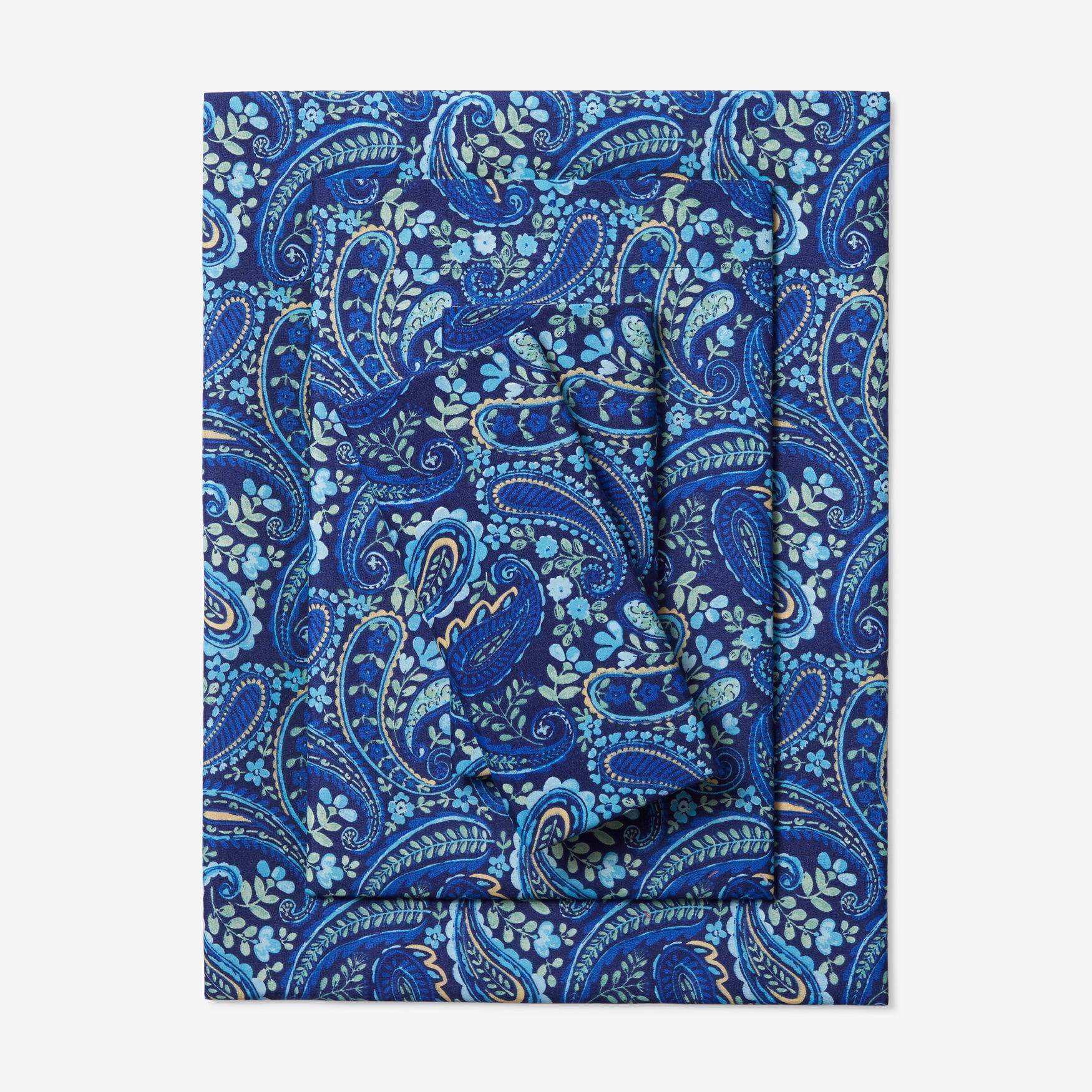 BrylaneHome BH Studio Microfiber Printed Sheet Set - Full, Navy Paisley