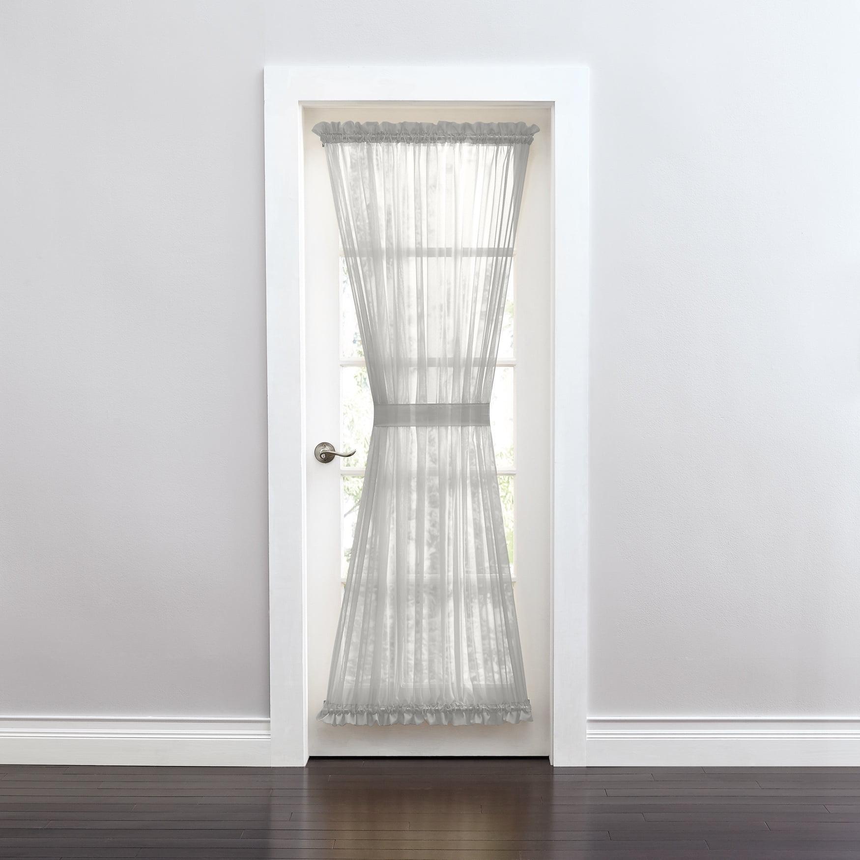BrylaneHome BH Studio Sheer Voile Door Panel With Tiebacks - 60" W 63" L, Silver