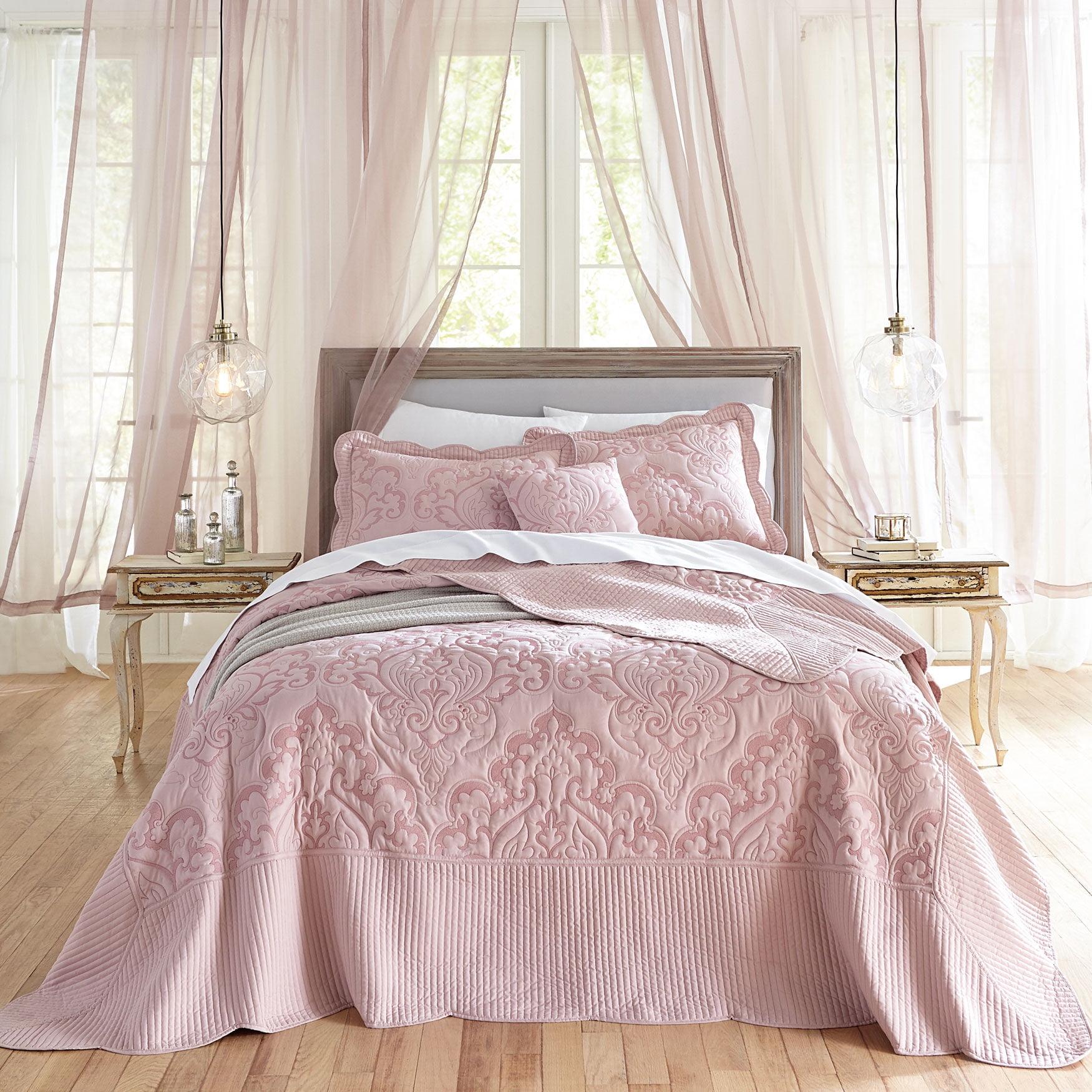 Amelia Pale Rose Queen Quilted Damask Bedspread