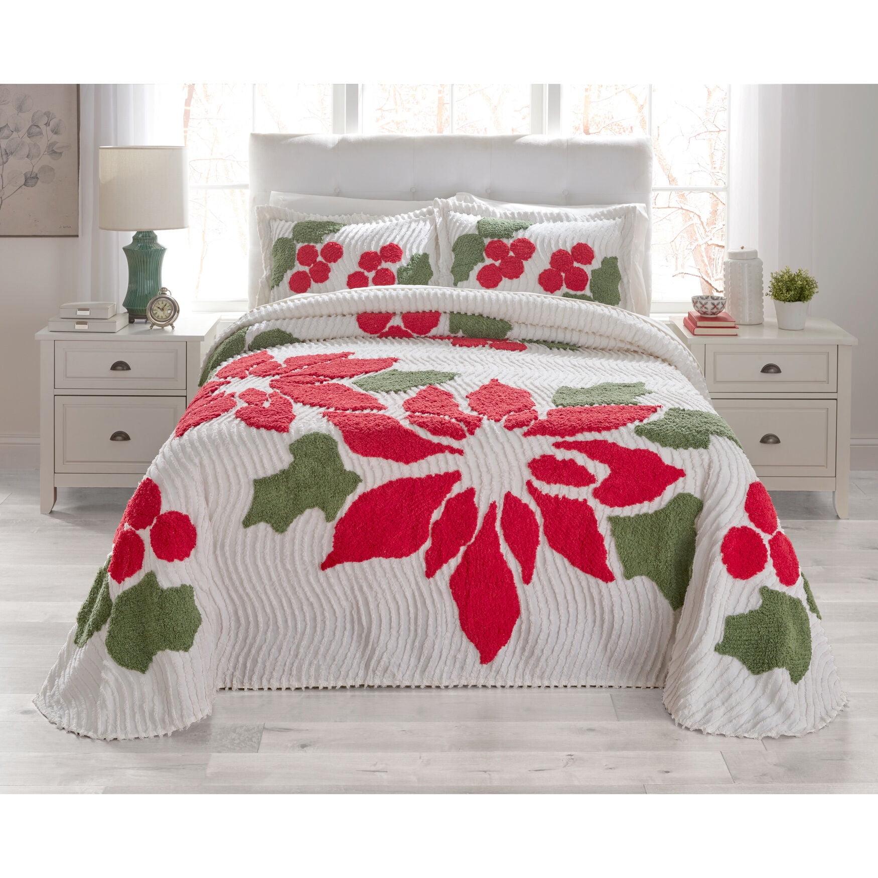 BrylaneHome Bloom Chenille Bedspread - Twin, Poinsettia