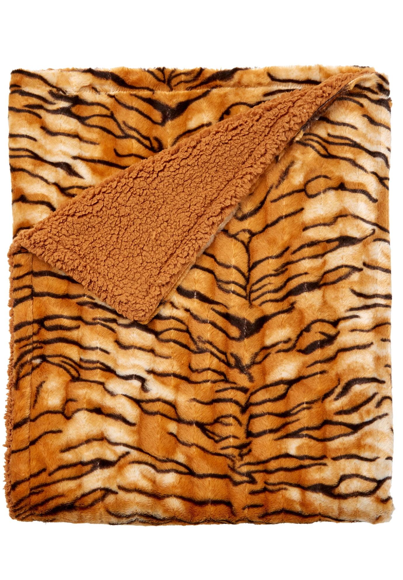 BrylaneHome Faux Fur Animal Print Throw - Tiger Print