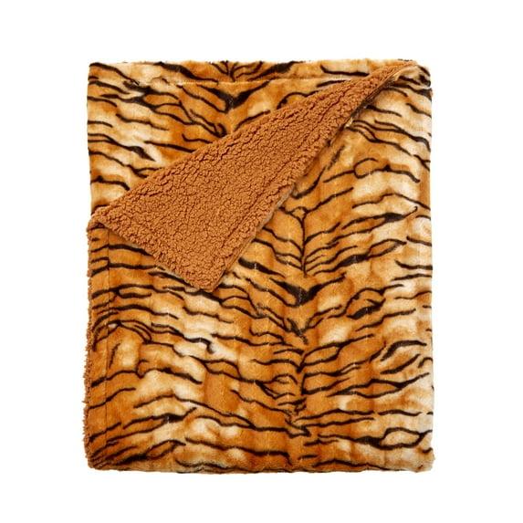 BrylaneHome Faux Fur Animal Print Throw - Tiger Print