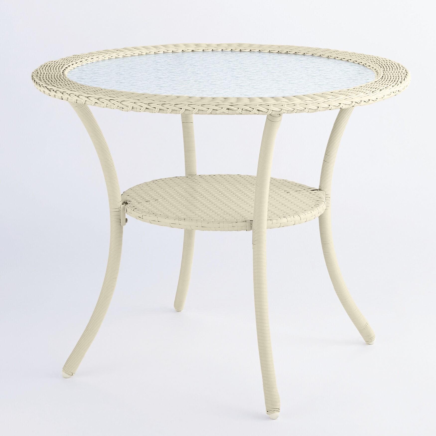 White Round Resin Wicker Bistro Table with Glass Top