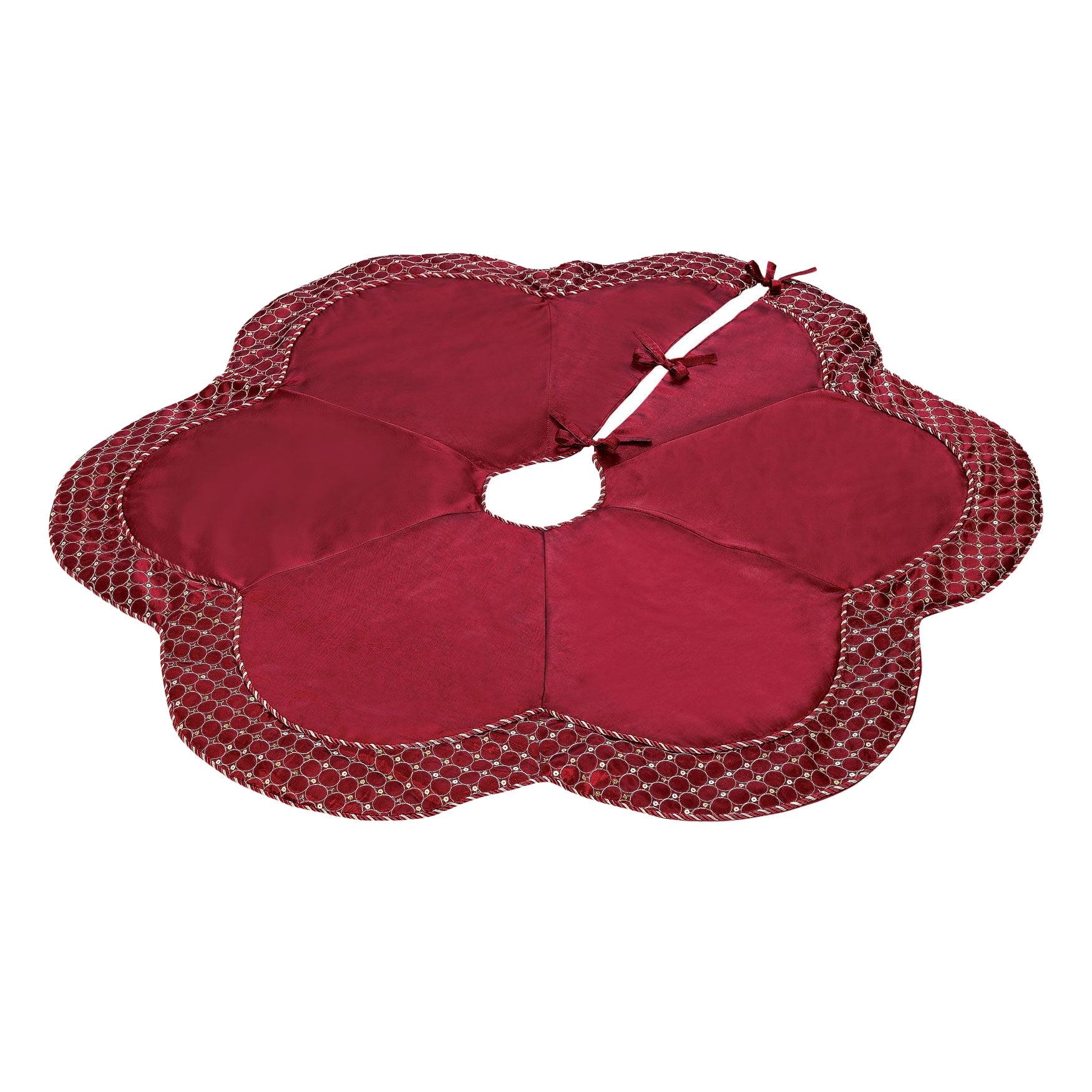 BrylaneHome Scallop Edge Border Christmas Tree Skirt - Red