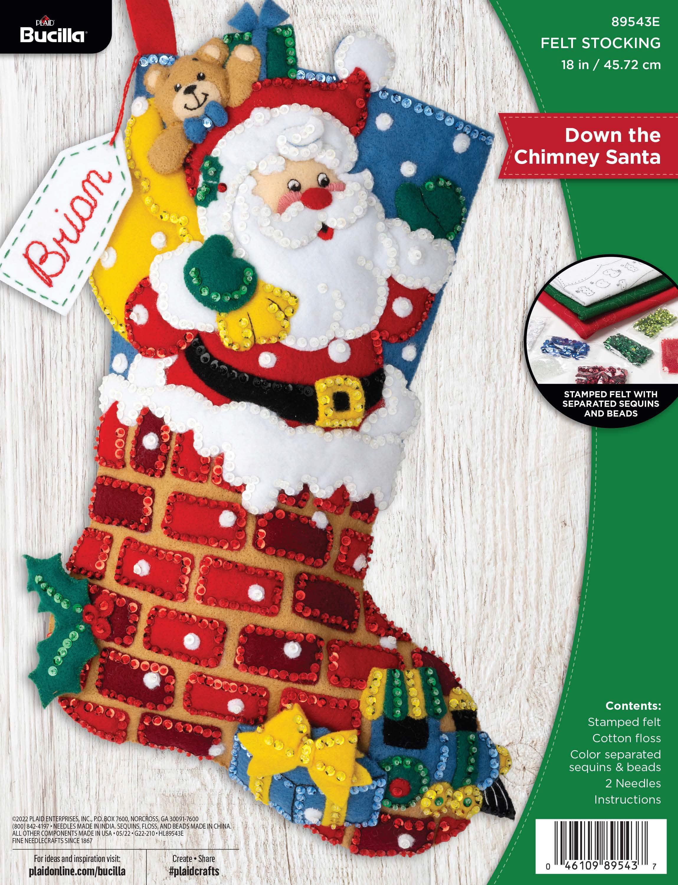 Bucilla Felt Applique 18" Christmas Stocking Kit, Jolly Chimney Santa