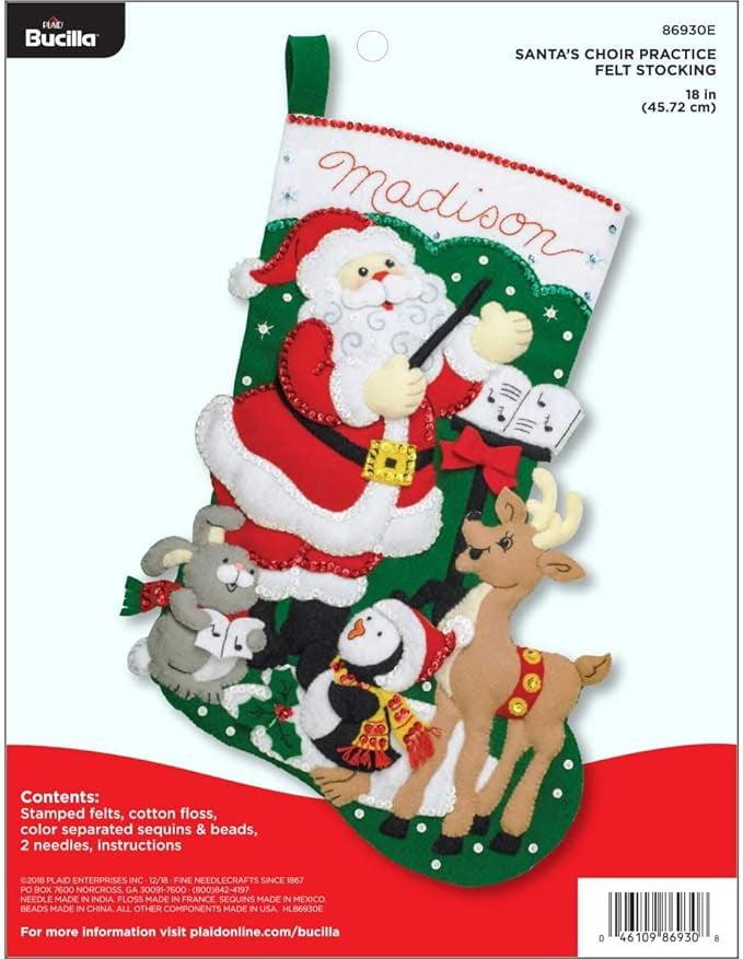 Bucilla Felt Stocking Applique Kit 18" Long-Santa's Choir Practice