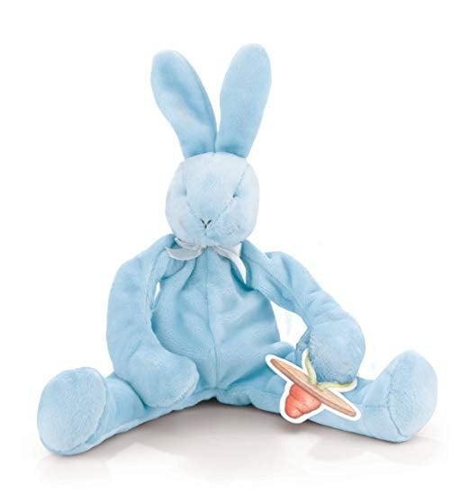 Blue Velour Bunny Pacifier Holder with Rattle