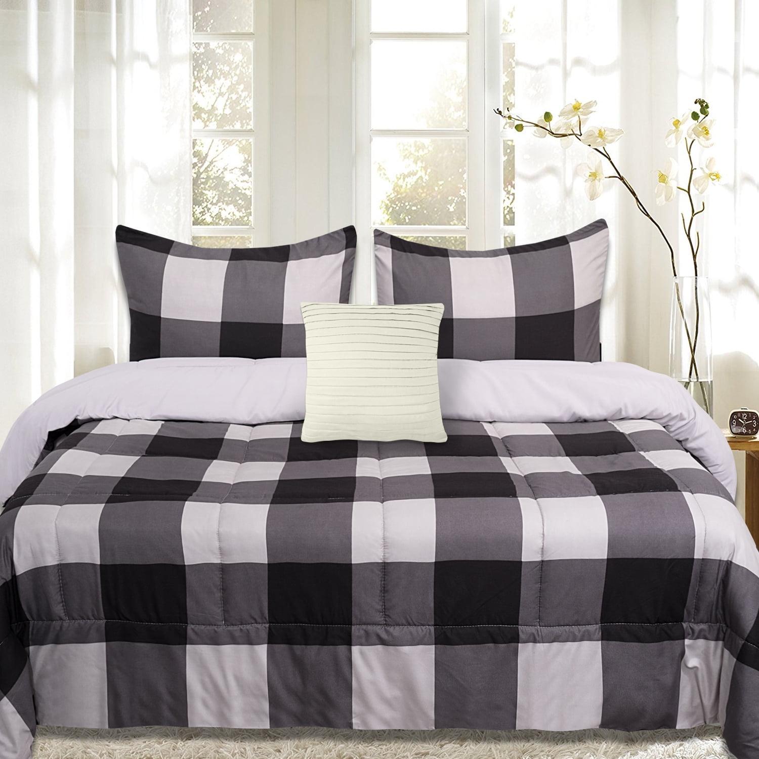 Sweet Home Collection 4 Piece Buffalo Plaid Printed Comforter, Shams & Throw Pillow Set