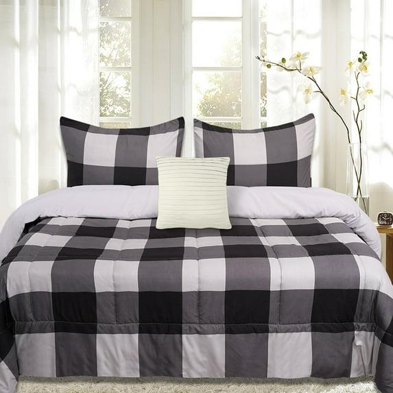 Sweet Home Collection 4 Piece Buffalo Plaid Printed Comforter, Shams & Throw Pillow Set