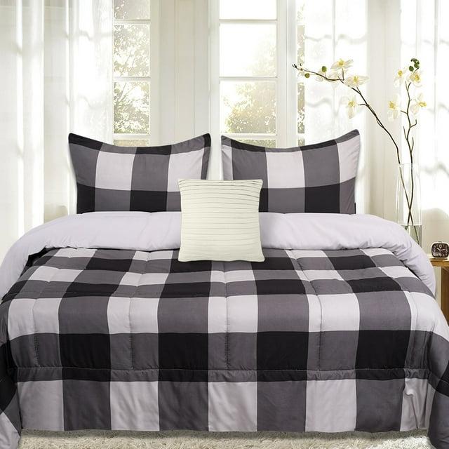Sweet Home Collection 4 Piece Buffalo Plaid Printed Comforter, Shams & Throw Pillow Set
