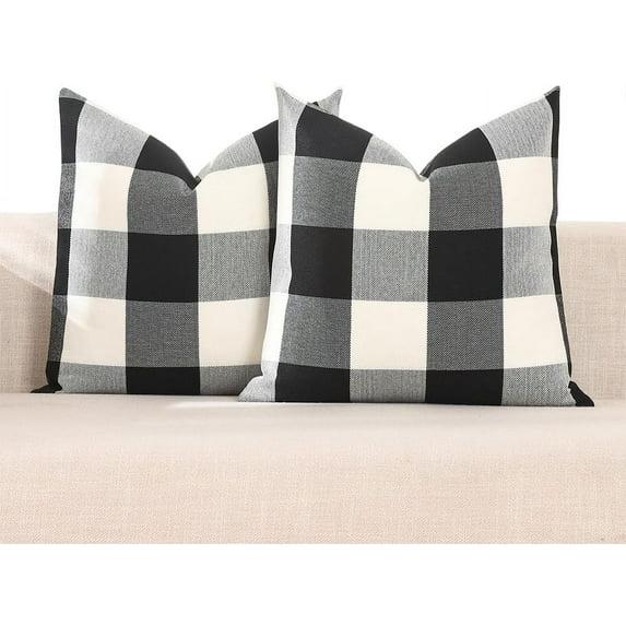 CARRIE HOME Buffalo Plaid Pillow Covers 18x18 Set of 2 Black and White Outdoor Throw Pillows Black Buffalo Check Pillow Covers Farmhouse Decor for Couch Sofa and Bed