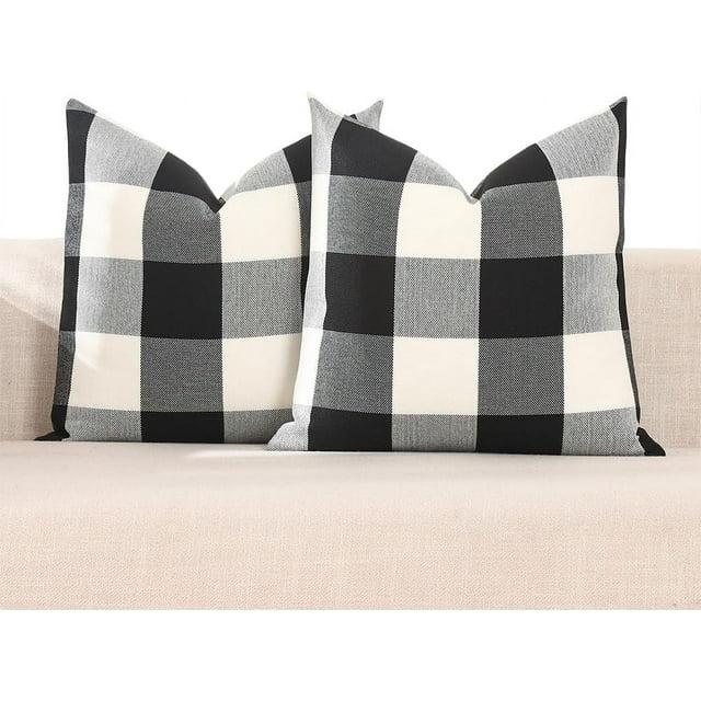 CARRIE HOME Buffalo Plaid Pillow Covers 18x18 Set of 2 Black and White Outdoor Throw Pillows Black Buffalo Check Pillow Covers Farmhouse Decor for Couch Sofa and Bed