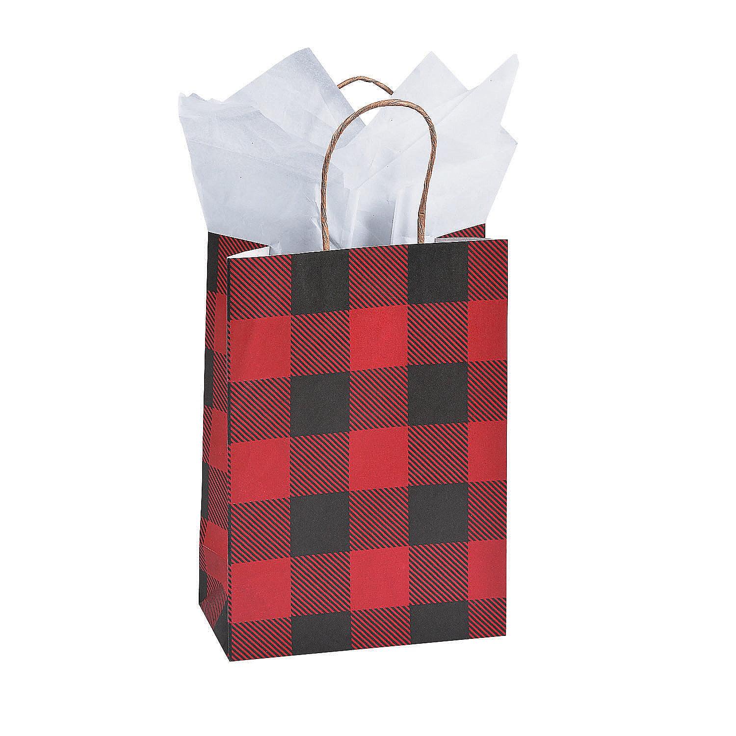 Buffalo Plaid Sm Craft Bags - Party Supplies - 12 Pieces