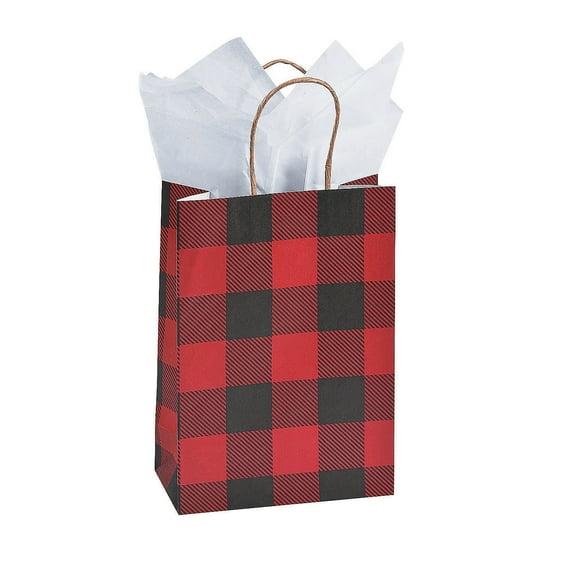 Buffalo Plaid Sm Craft Bags - Party Supplies - 12 Pieces