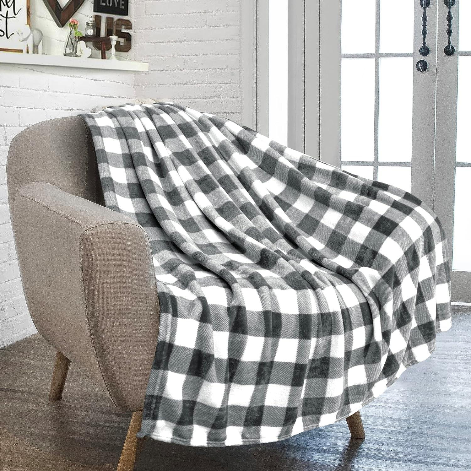 PAVILIA Premium Fleece Throw Blanket for Sofa Couch, Soft Flannel Plaid Stripe Decorative Print Blanket