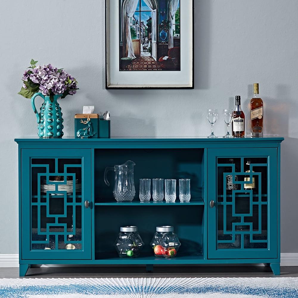 Teal Blue MDF 60'' Sideboard Buffet Table with Adjustable Shelves