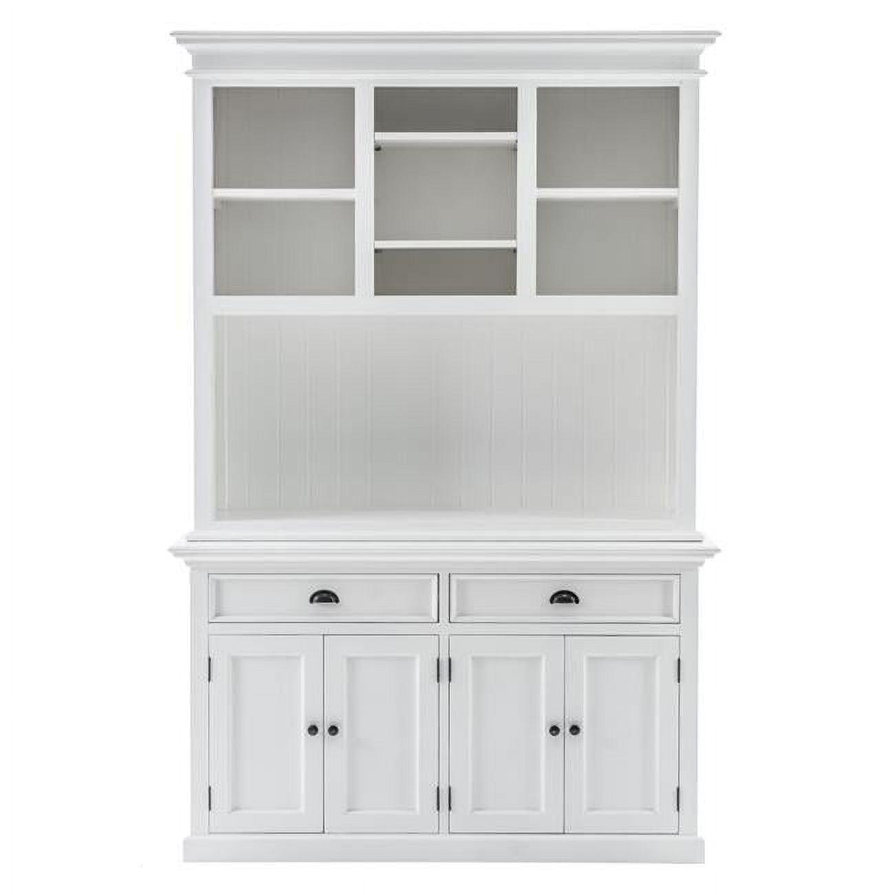 White Polished Wood China Cabinet with Adjustable Shelves