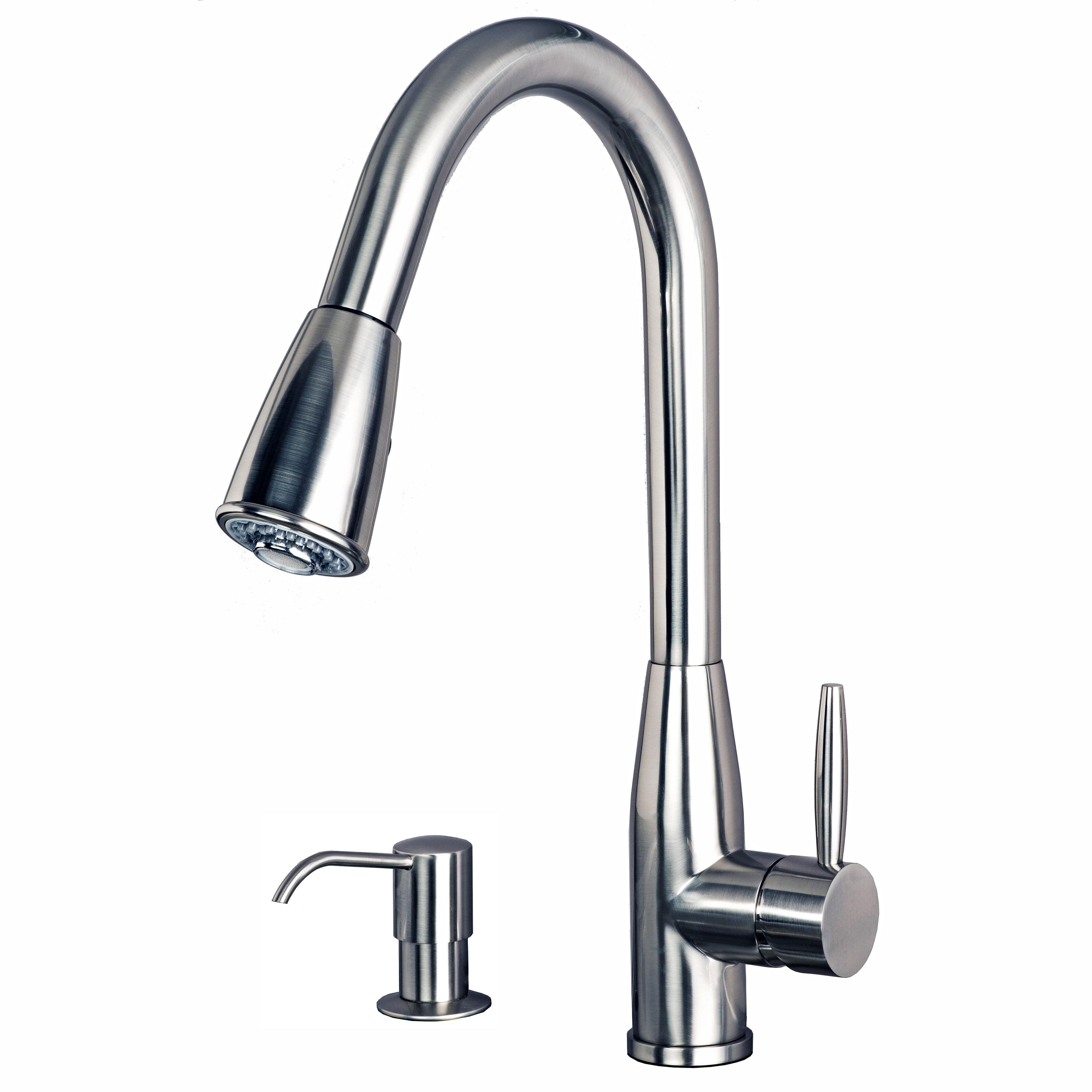 16-Inch Chrome Single Handle Pull-Down Kitchen Faucet with Soap Dispenser