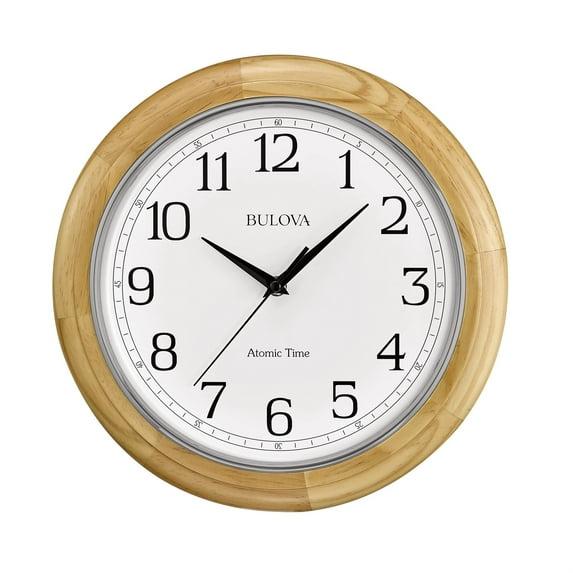 Bulova Clocks Atomic Time  Analog Quartz Wall Clock, Warm Brown Cherry