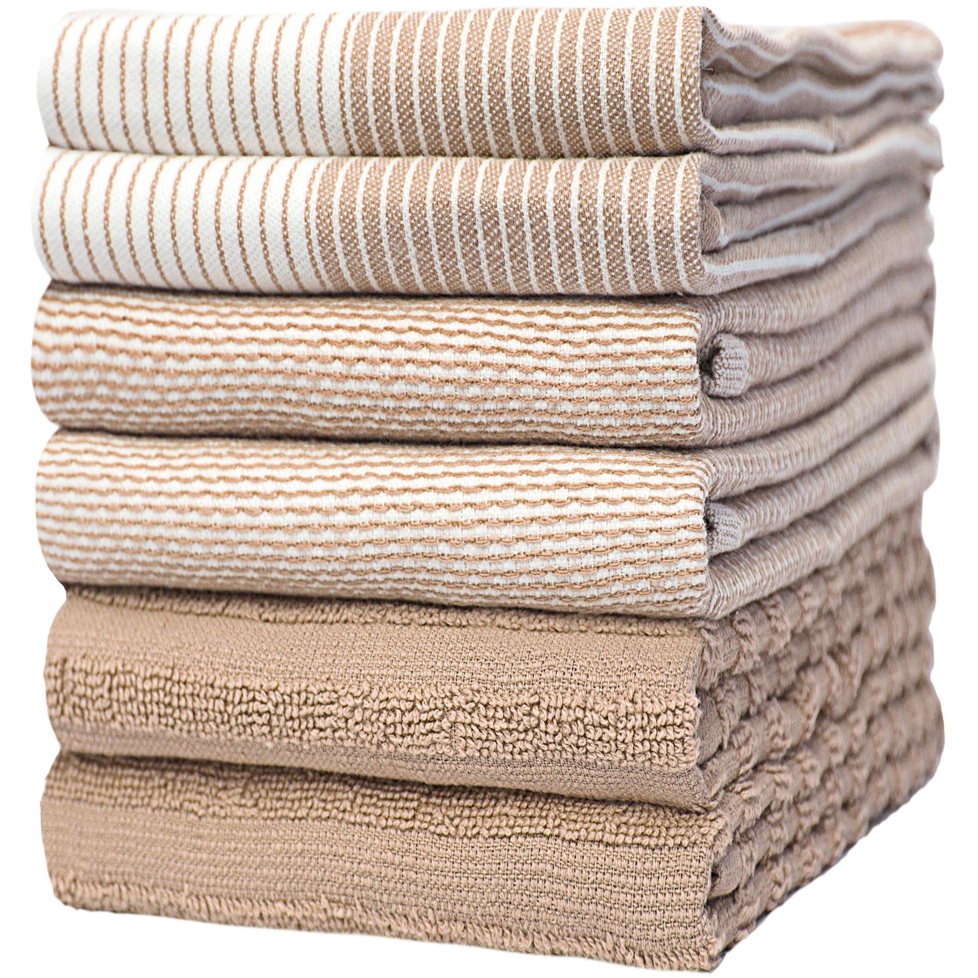 Bumble Towels Premium Kitchen Towels (20”x 28”, 6pc Pack) – Large Cotton Kitchen Hand Towels – Flat & Terry Towel – Highly Absorbent Tea Towels Set with Hanging Loop (Tan)
