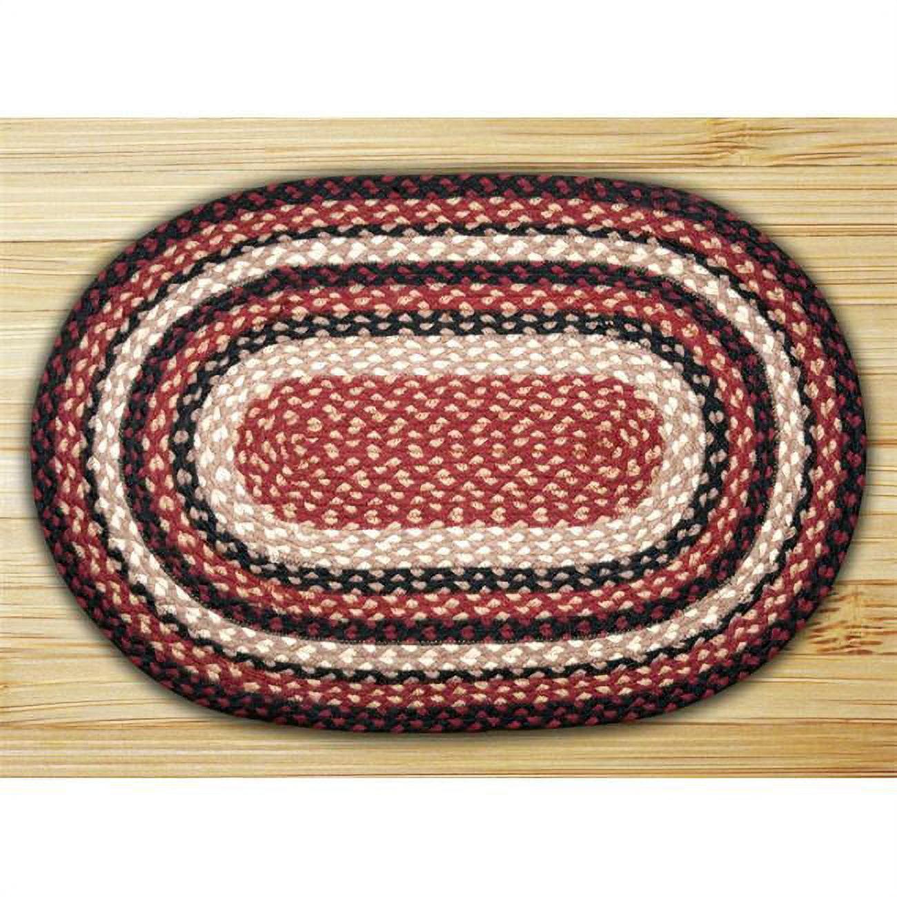 Contemporary Burgundy/Black/Tan Braided Oval Jute Rug 27"x45"