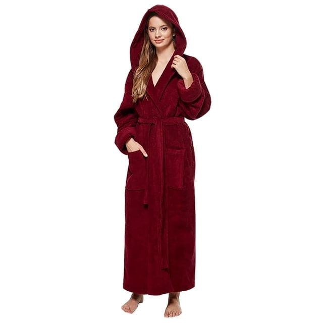Red Barrel Studio® Hovis Cotton Terry Cloth Ankle Bathrobe with Pockets and Hood