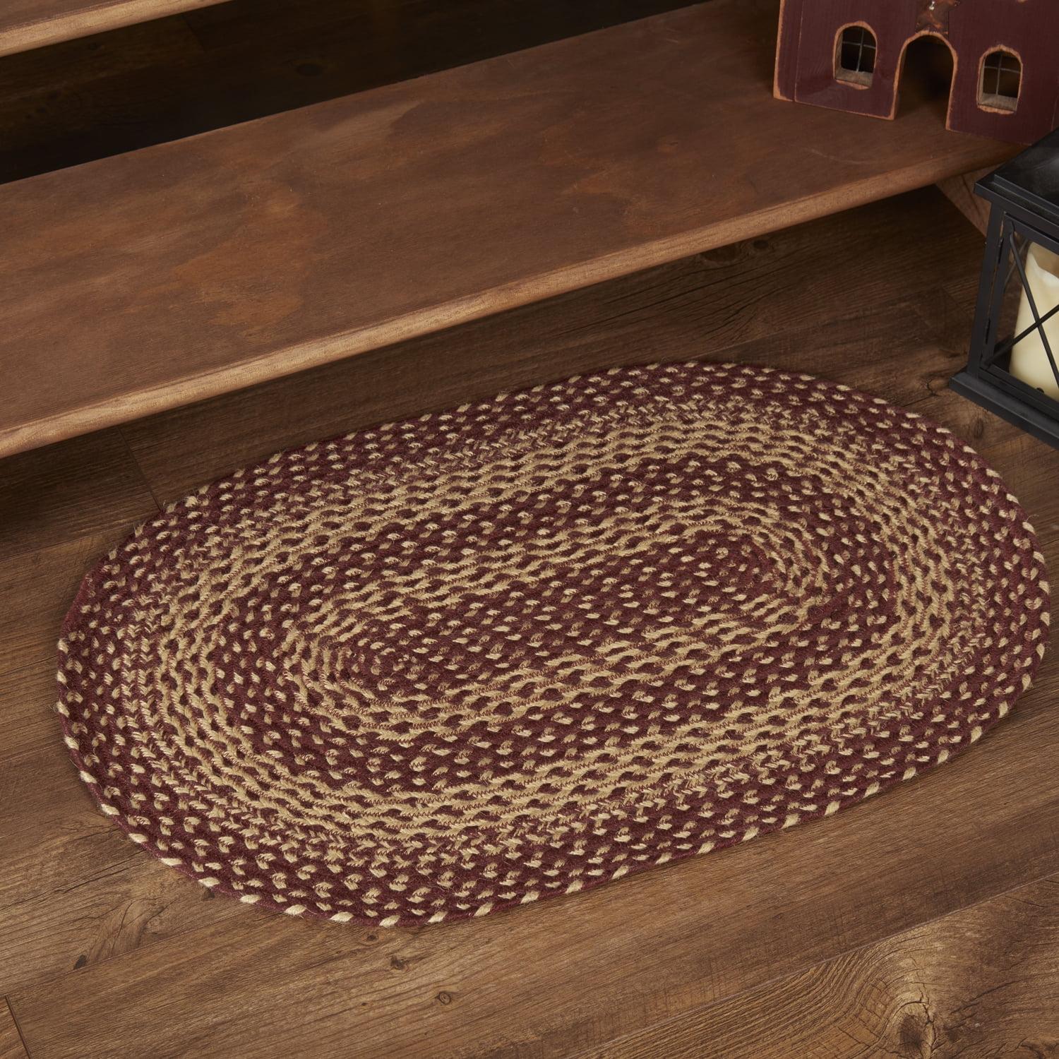 Burgundy and Tan Braided Jute Oval Rug with PVC Pad 20x30