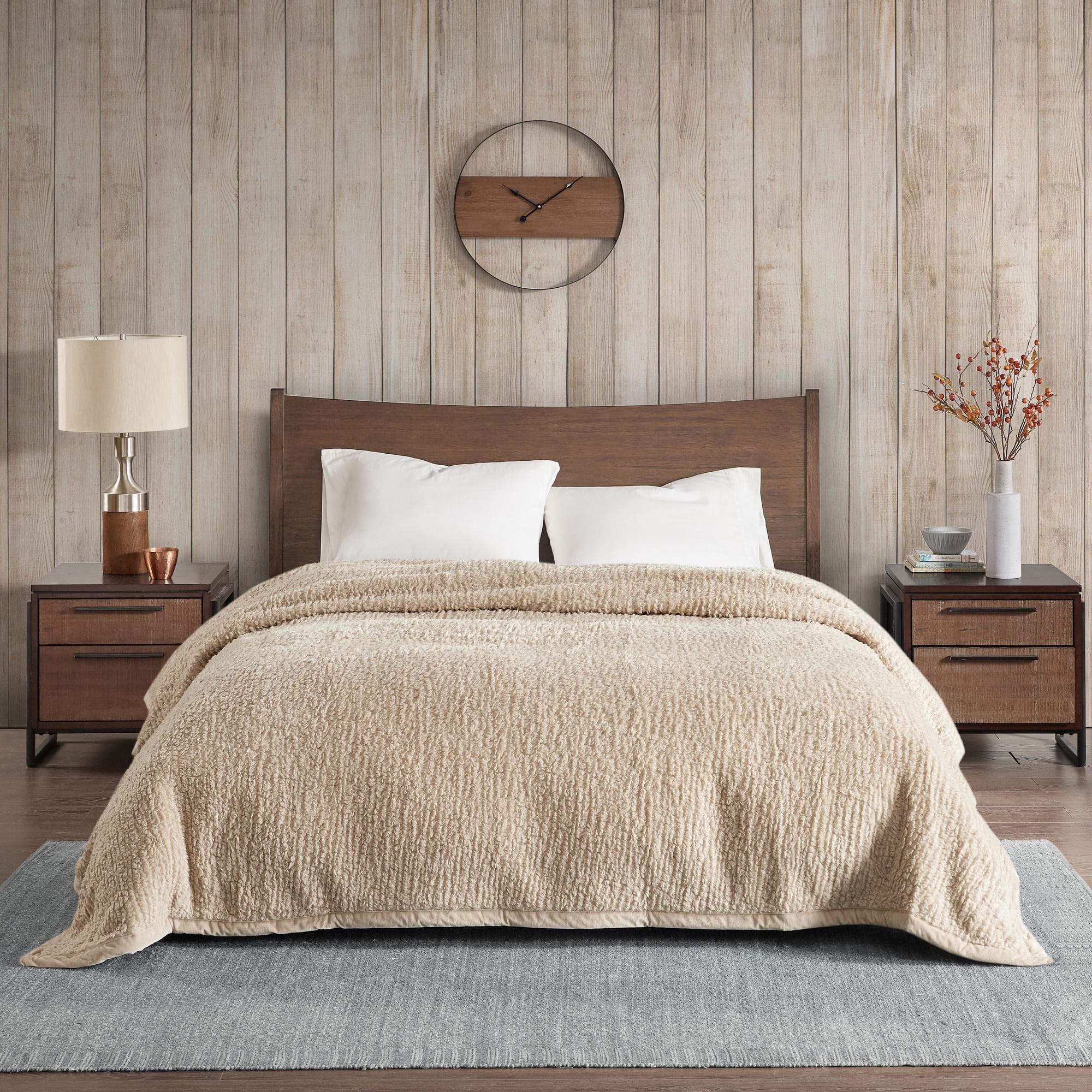 Full/Queen Burlington Berber Bed Blanket Tan: Woolrich, Velvet Texture, Machine Washable, OEKO-TEX Certified