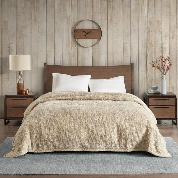 Full/Queen Burlington Berber Bed Blanket Tan: Woolrich, Velvet Texture, Machine Washable, OEKO-TEX Certified