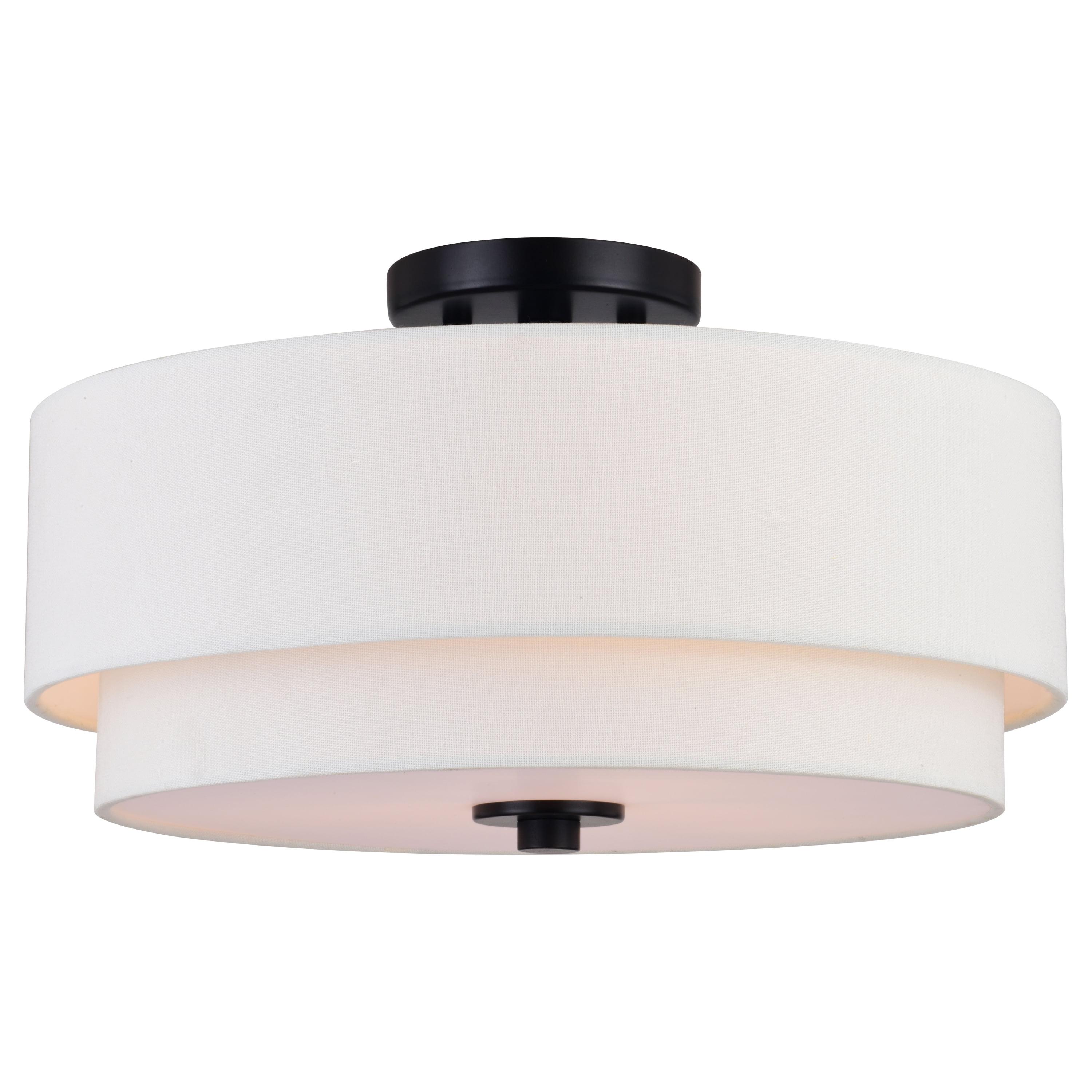 Burnaby 16" Black and White Linen Drum Semi Flush Mount Ceiling Light