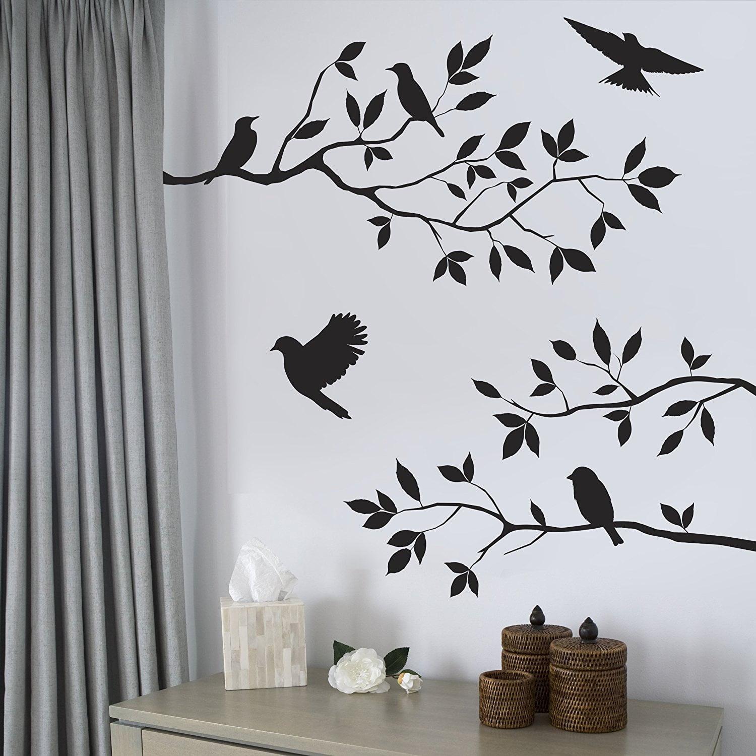 Burnish Black Birds and Blossoms Vinyl Wall Decal