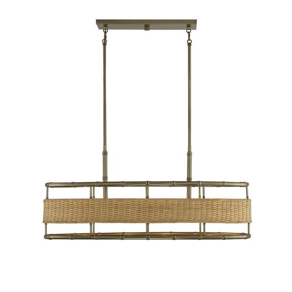 Savoy House Arcadia 4 - Light Chandelier in Warm Brass/Natural Rattan