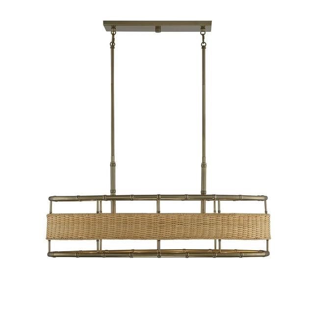 Savoy House Arcadia 4 - Light Chandelier in Warm Brass/Natural Rattan
