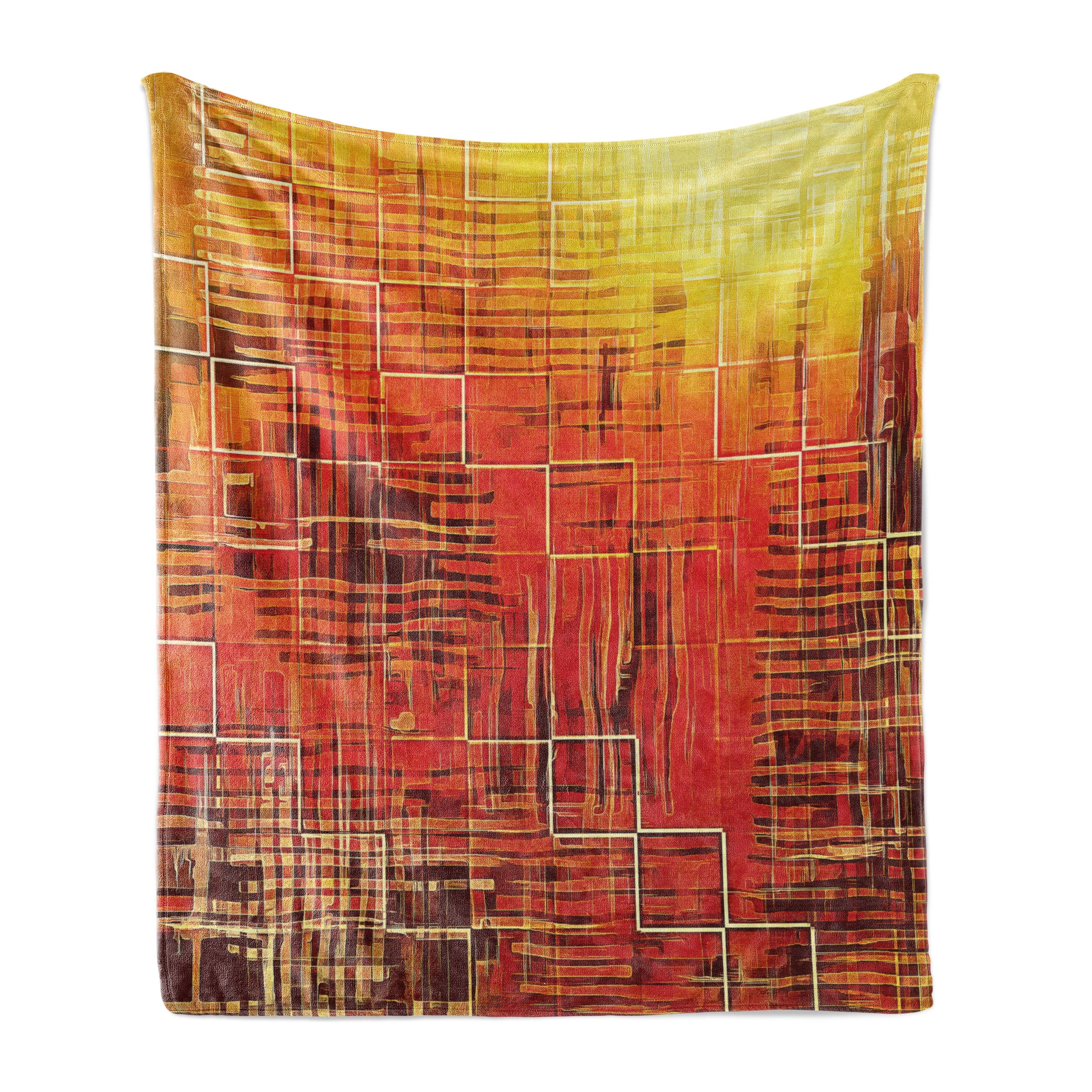 Ambesonne Orange Fleece Throw Blanket Grunge Retro Mosaic Burnt Orange and Maroon