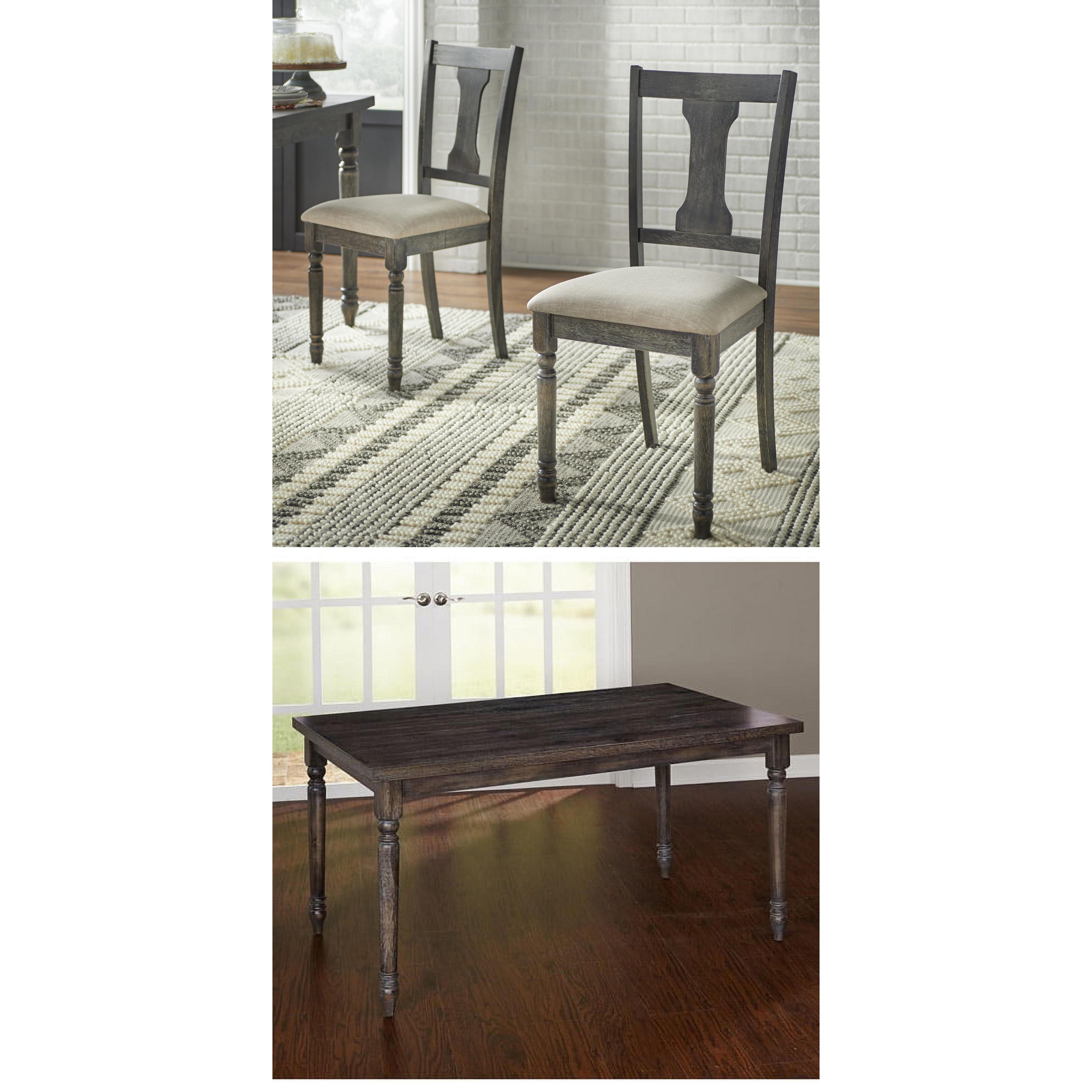 5pc Burntwood Dining Set Gray - Buylateral: Farmhouse-Inspired, Rubberwood & MDF, Non-Extension Rectangle Table