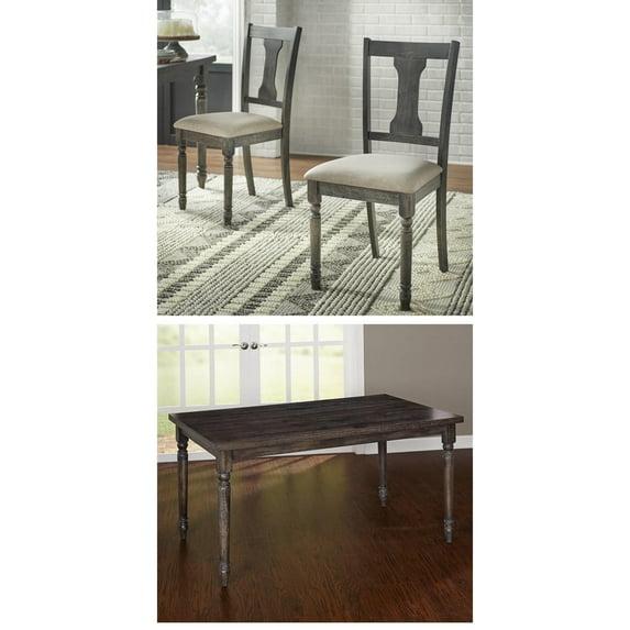5pc Burntwood Dining Set Gray - Buylateral: Farmhouse-Inspired, Rubberwood & MDF, Non-Extension Rectangle Table