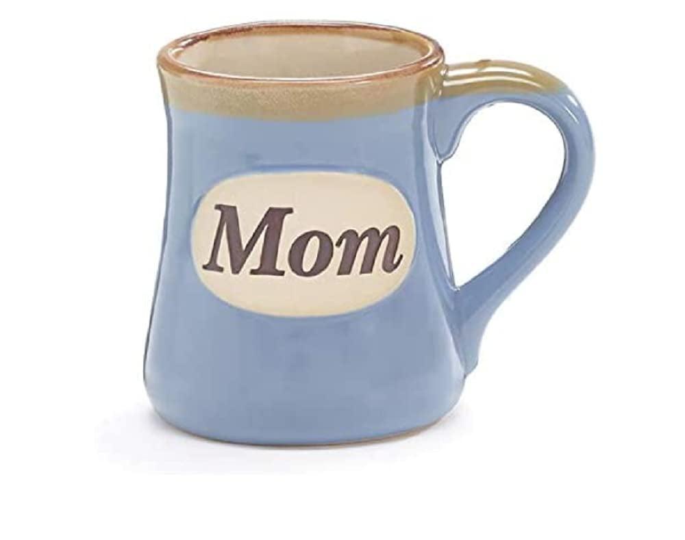 Light Blue Ceramic Mom Mug with Beige Rim, 18 oz