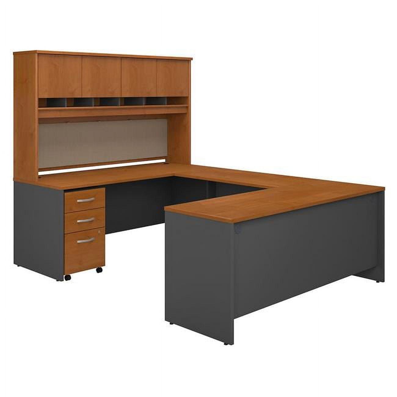 Natural Cherry Graphite Gray U-Shaped Desk with Hutch & Storage