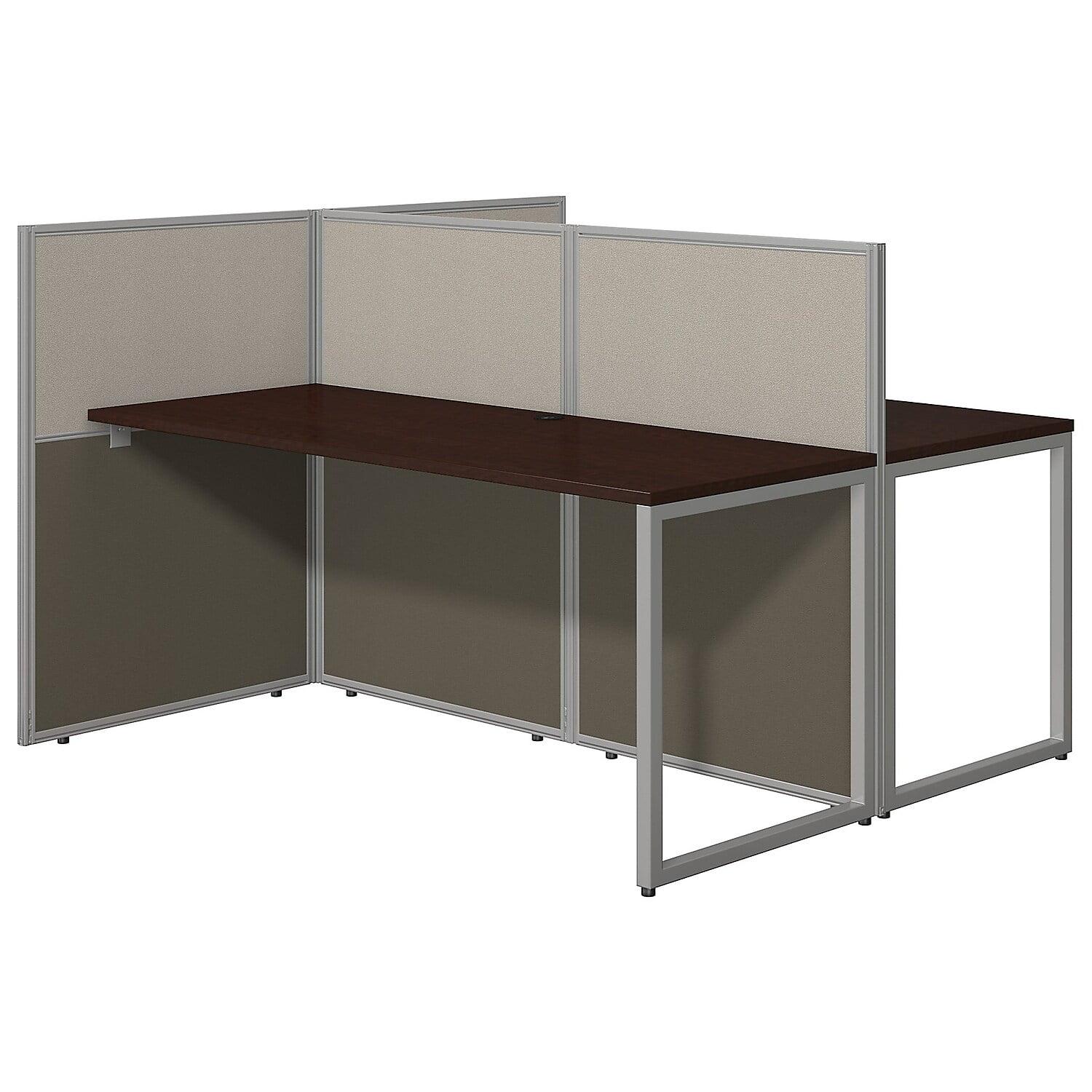 Mocha Cherry Dual Workstation Desk with Gray Fabric Panels