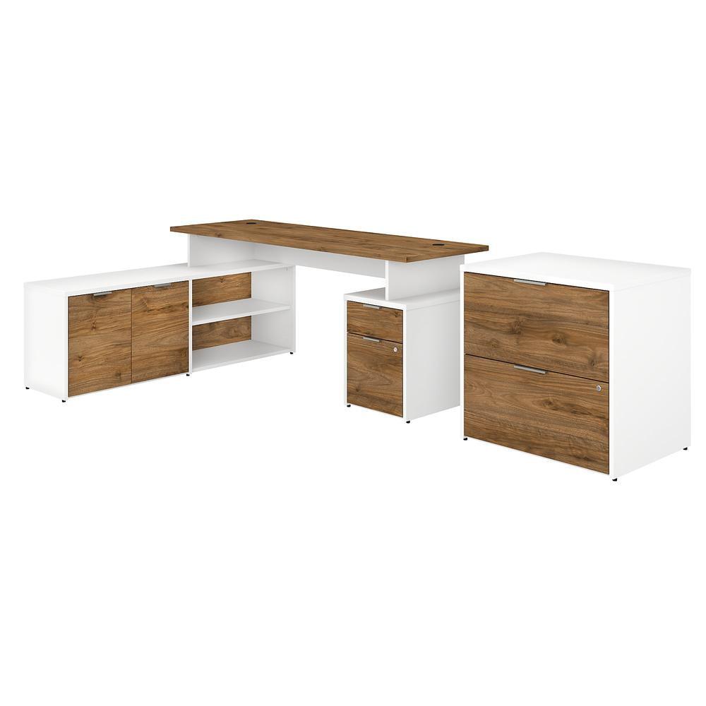 Contemporary White L-Shaped Desk with Lateral File Cabinet